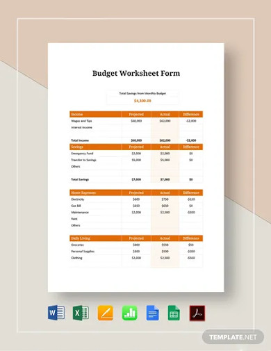 Budget Worksheet Form Template