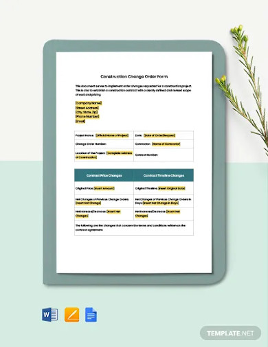 Construction Change Order Form Template