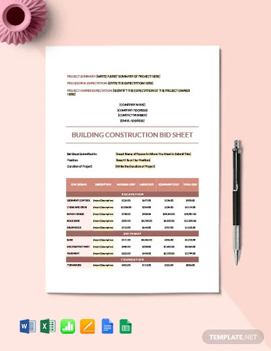 contractor bid sheet template
