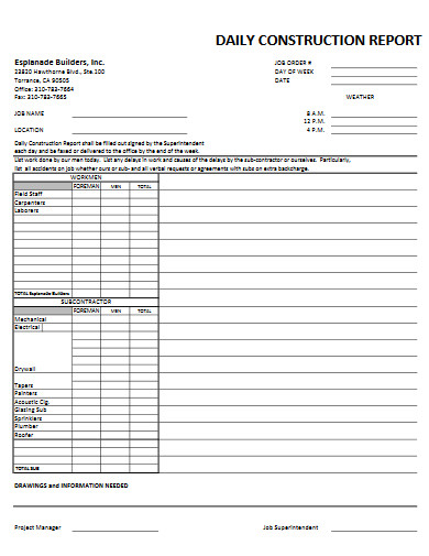 daily construction report form
