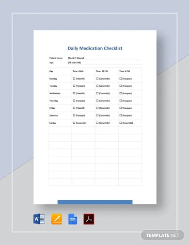 daily medication checklist template