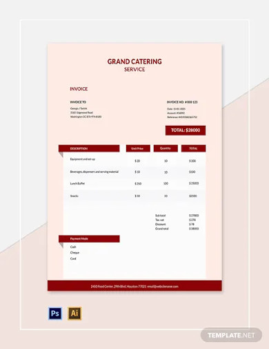 editable catering service invoice template