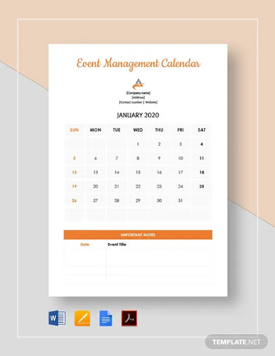 event management calendar template