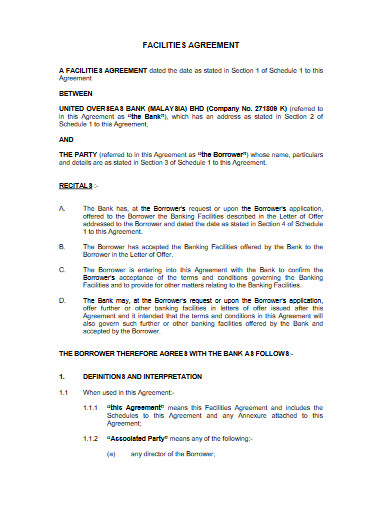facilities agreement template