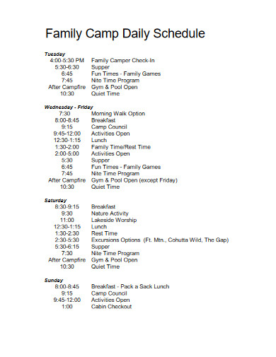 family camp daily schedule