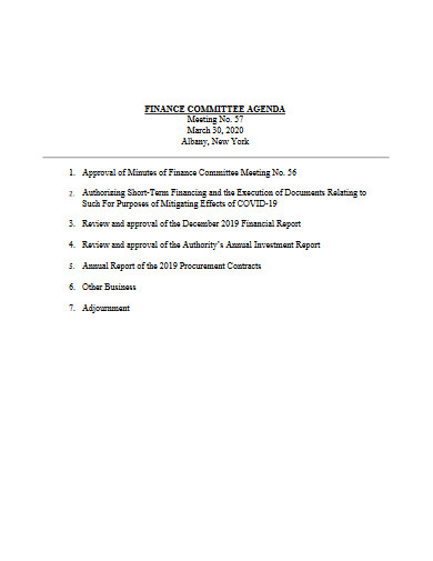 finance committee meeting agenda