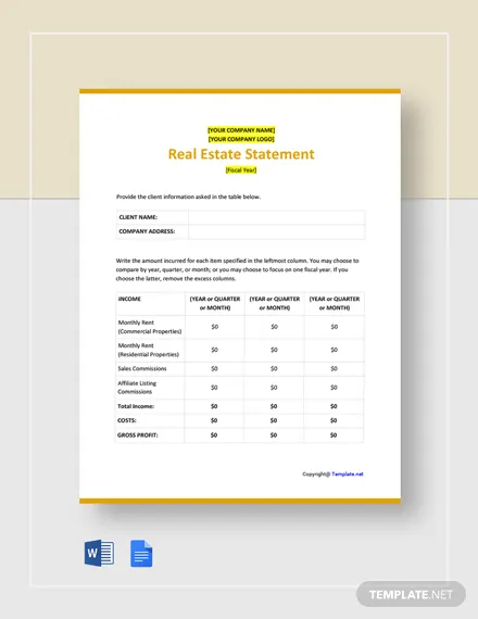 free basic real estate statement template