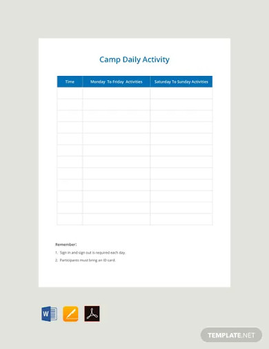 free camp daily schedule template