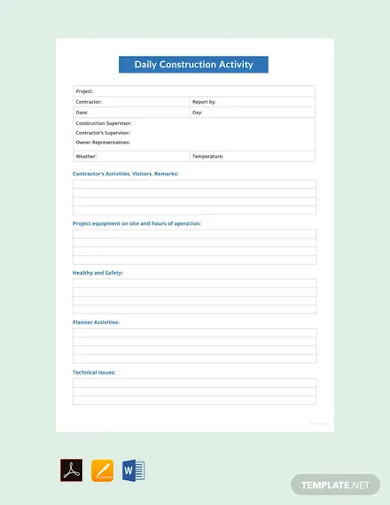 free daily construction activity report template