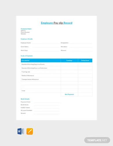 free employee pay slip record template