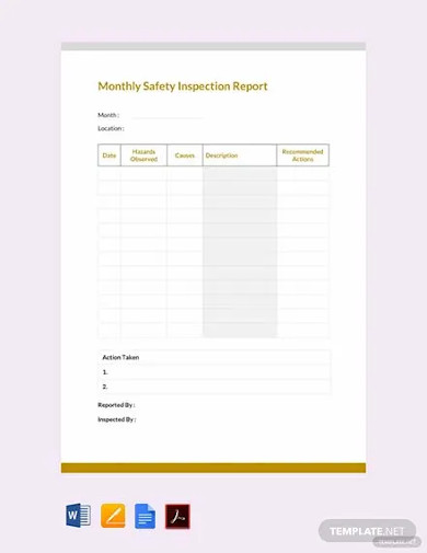 free monthly safety inspection report template