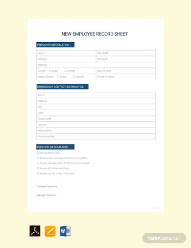 free new employee record sheet template