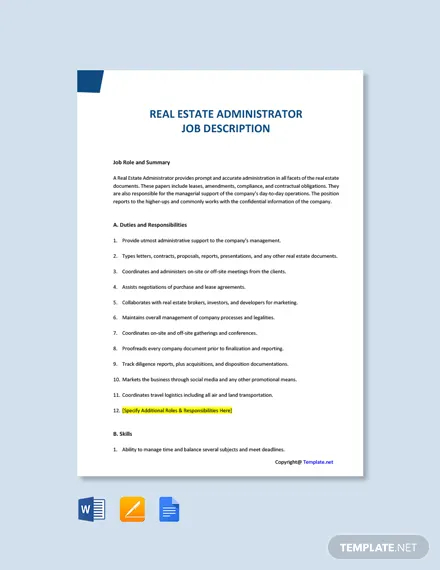 free real estate administrator job description template