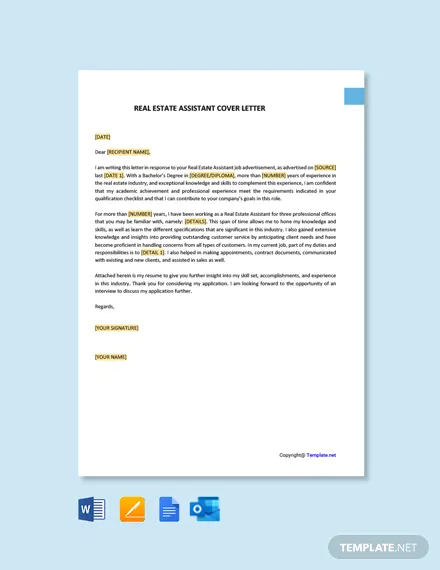 free real estate assistant cover letter template
