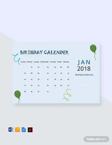 Free Sample Birthday Calendar Template