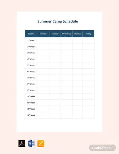 Free Summer Camp Schedule Template