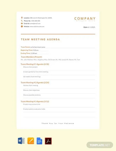 free team meeting agenda template