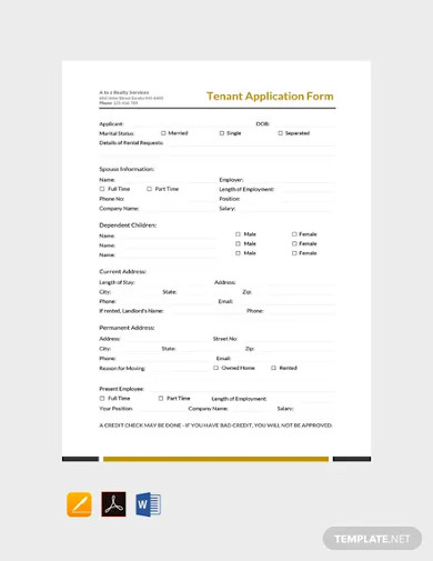 free tenant application form template