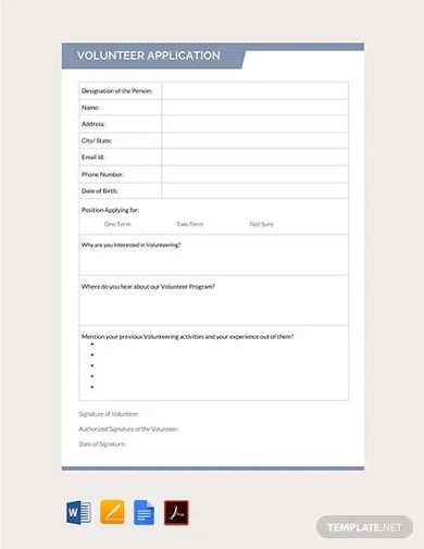 free volunteer application form template
