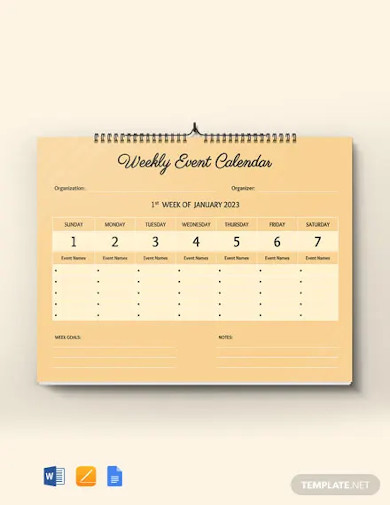 Free Weekly Event Desk Calendar Template