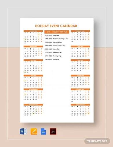 holiday event calendar template