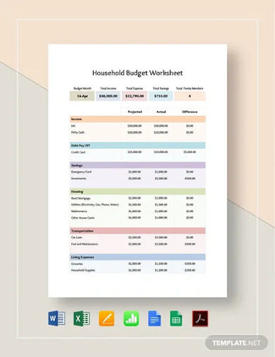 Household Budget Worksheet Template