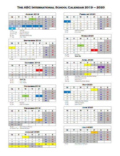 international school calendar
