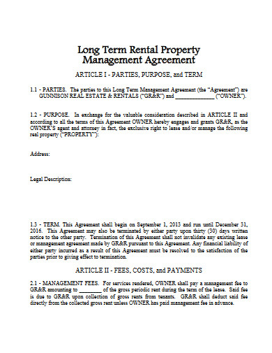 long term rental property management agreement