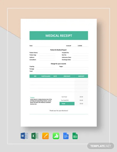 8 medical receipt examples in ms word ms excel pages numbers google docs google sheets psd ai publisher indesign examples