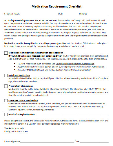 medication requirement checklist