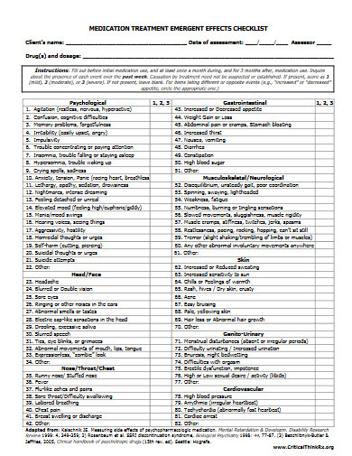 medication treatment checklist