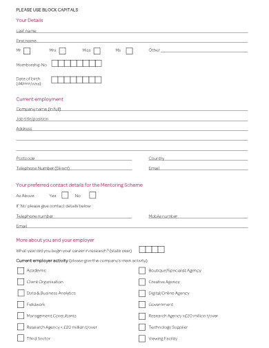 Mentor Application Form - 10+ Examples, Format, Pdf | Examples