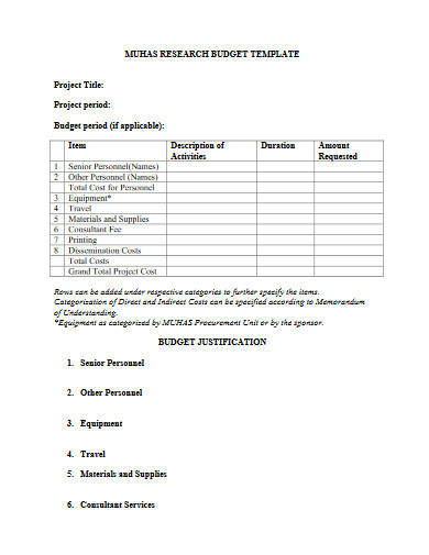 example of thesis budget