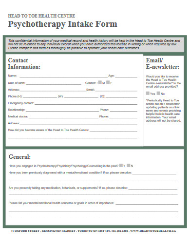 psychotherapy intake form