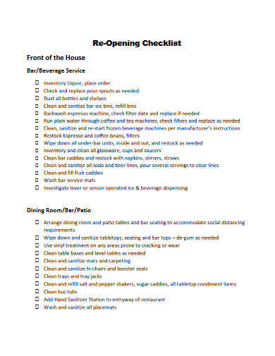 re opening checklist