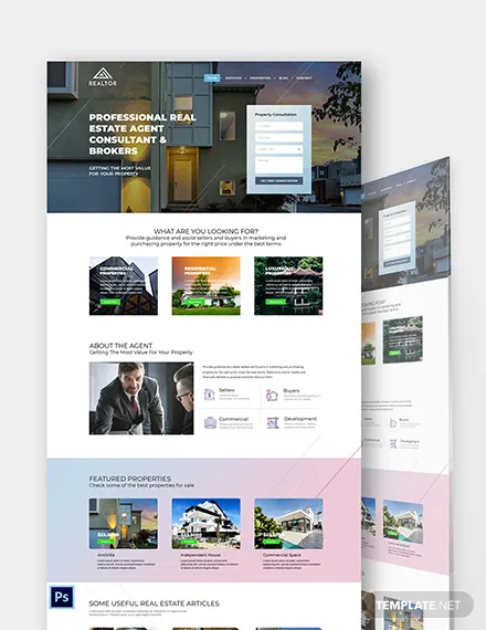 real estate agent realtor psd landing page template