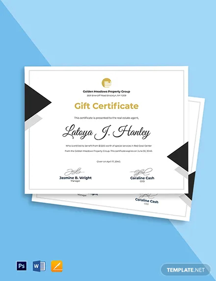 real estate agents gift certificate template