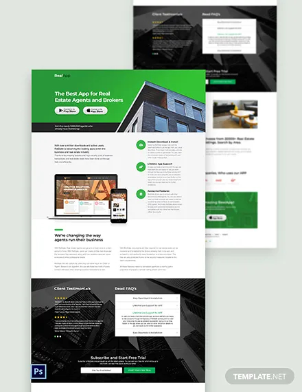 real estate app psd landing page template