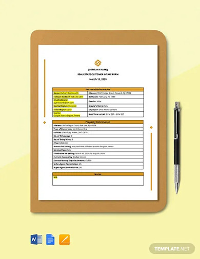 Real Estate Customer Intake Form Template