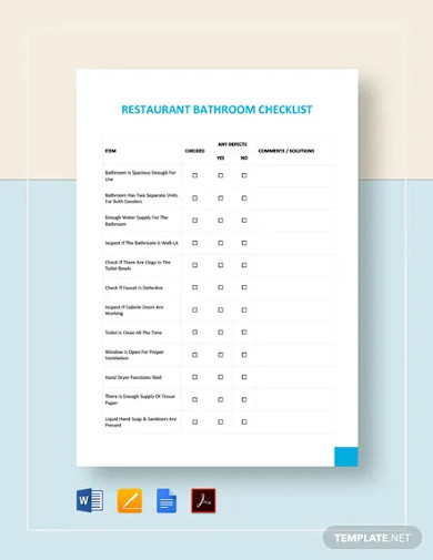 restaurant bathroom checklist template
