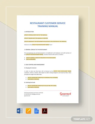 restaurant customer service training manual template