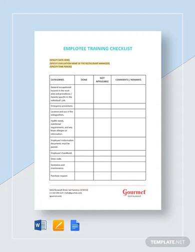 restaurant employee training checklist template