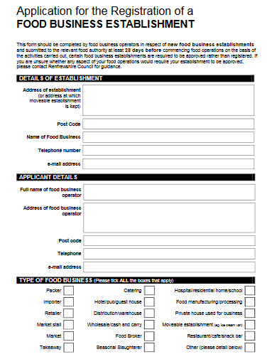 Restaurant Establishment Application Form