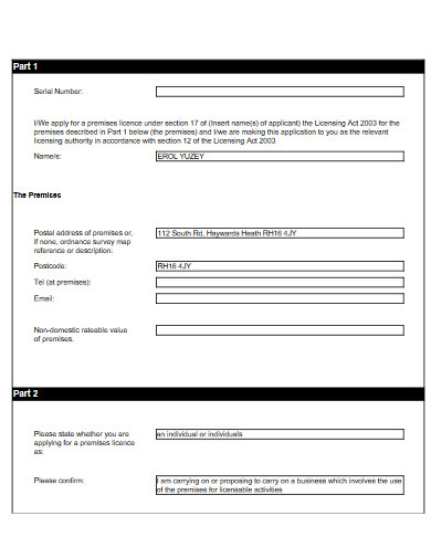Restaurant Licensing Application Form