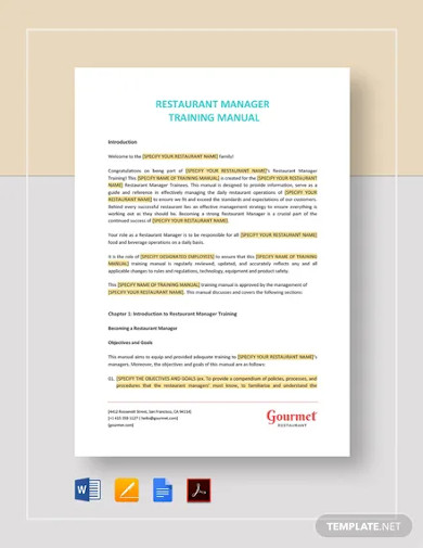 Restaurant Manager Training Manual Template