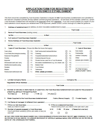 Restaurant Resgistration Application Form