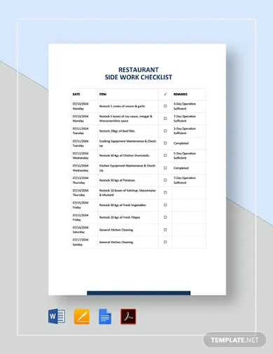 restaurant side work checklist template