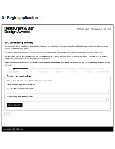 Restaurant and Bar Design Awards Application Form