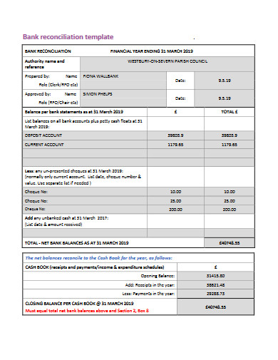 sample bank reconciliation template