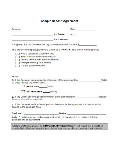 sample deposit agreement